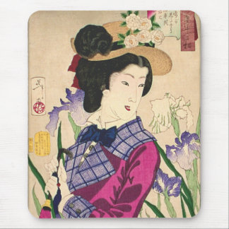 芸者およびアイリス日本人のWoodblockの芸術Ukiyo-e マウスパッド