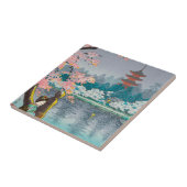 芸者および桜の上野恩賜公園の日本人の景色 タイル (側面)