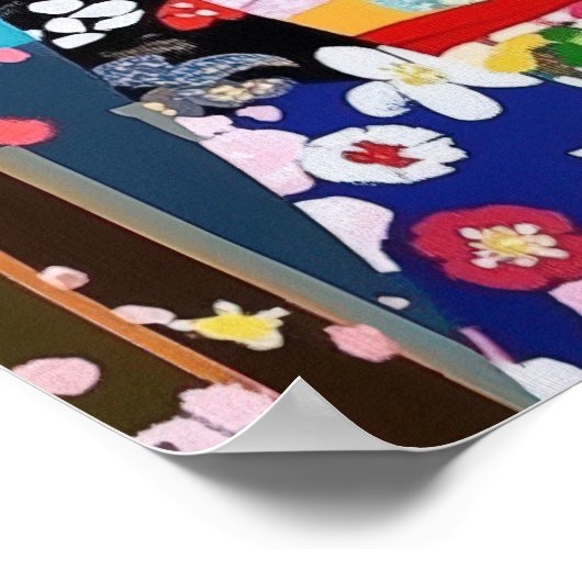 芸者きものさくらんぼ日本のの花の壁画 ポスター (角)