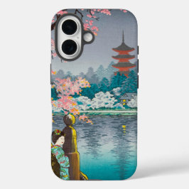 芸者とさくらんぼの木、上野公園の日本風景 iPhone 16ケース
