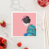 芸者とさくらんぼの花の日本の自家製 スタンダードカクテルナプキン (インサイチュ)