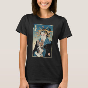 芸者と犬ヨークシャー浮世絵侍Y Tシャツ