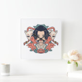 芸者と狐 スクエア壁時計 (ホーム)