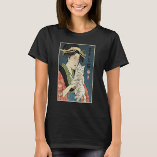 芸者と猫1 浮世絵 日本の武士 サムライ Tシャツ