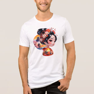芸者の肖像画 ユニークな芸術的フローラルビューティーデザイン トライブレンドTシャツ