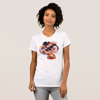 芸者の肖像画 ユニークな芸術的花の美しさのデザイン Tシャツ