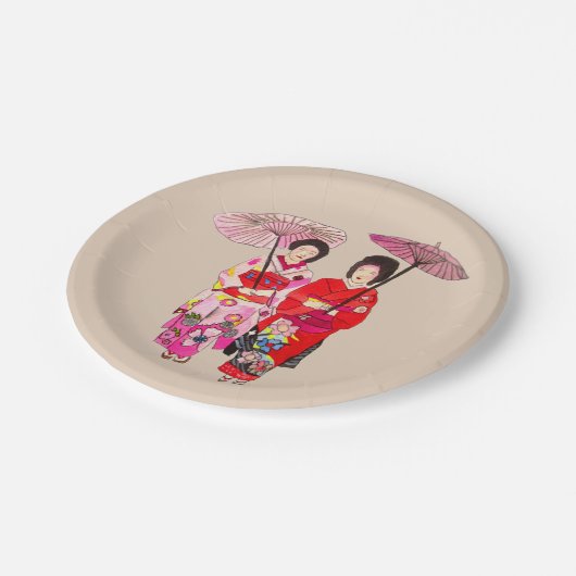 芸者の芸術の日本のなテーマのディナー・パーティ ペーパープレート (アングル)