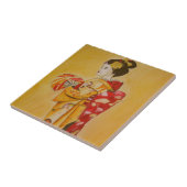 芸者の金ゴールドの着物の元の水彩画の芸術 タイル (側面)