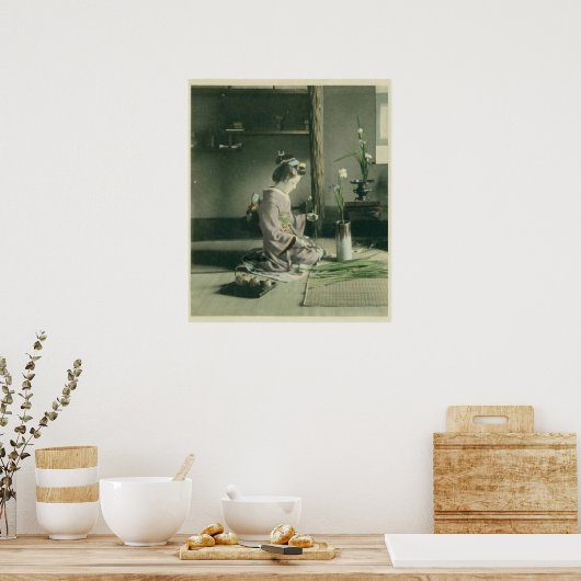 芸者アレンジングアイリスフラワーポスタープリント ポスター (キッチン)