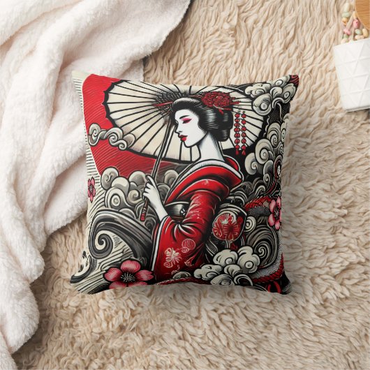 芸者アート装飾用クッションエレガンス日本のズ クッション (ブランケット)