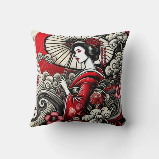 芸者アート装飾用クッションエレガンス日本のズ クッション (裏面)