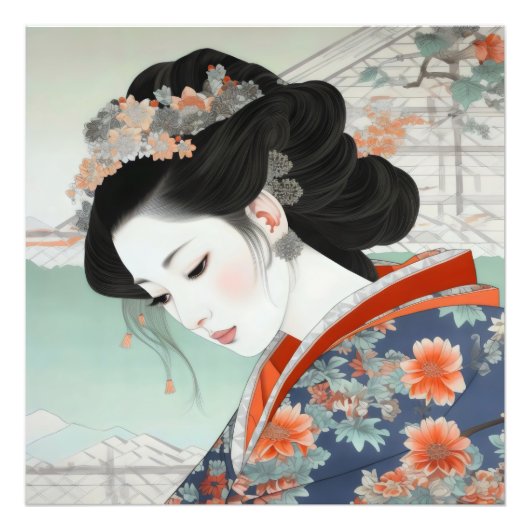 芸者カラフル浮世絵 フォトプリント            (正面)