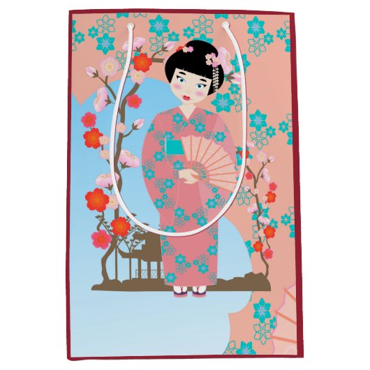 芸者ガールバースデーパーティー ミディアムペーパーバッグ (正面)