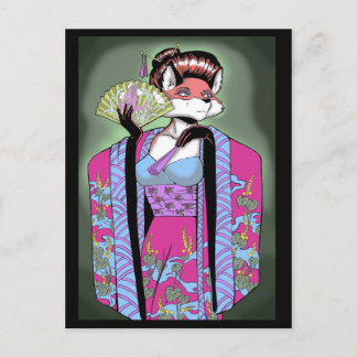 芸者キツネ葉書 ポストカード