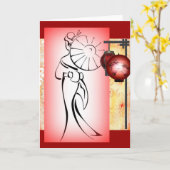 芸者シルエットグリーティングカード カード (黄色い花)