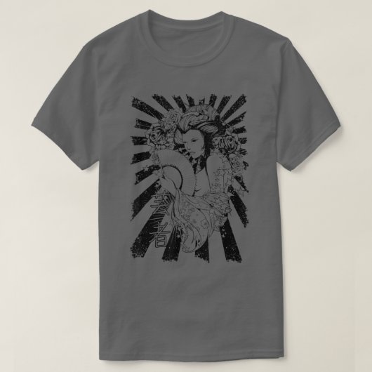 芸者ジャパンガール日本の東京漢字アートレトロV Tシャツ (デザイン正面)