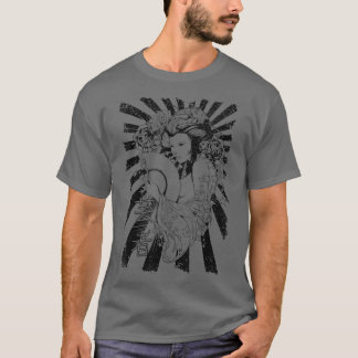 芸者ジャパンガール日本の東京漢字アートレトロV Tシャツ