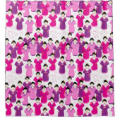 芸者ピンク紫パターン（の模様が）ある シャワーカーテン (正面)