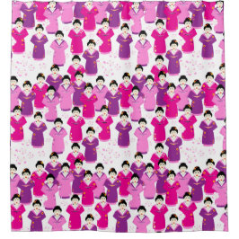 芸者ピンク紫パターン（の模様が）ある シャワーカーテン