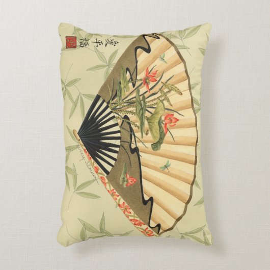 芸者ファン葉とフローラプリント アクセントクッション (正面(垂直))