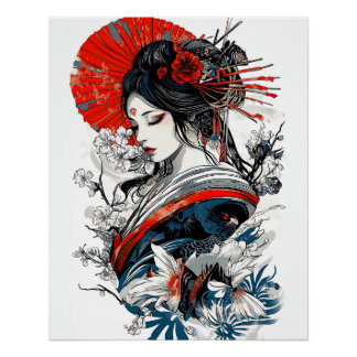 芸者ポスター、ヴィンテージポスタはっきりしたー ポスター