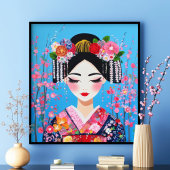 芸者ポートレート 桜の日本壁アート ポスター