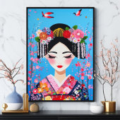 芸者ポートレート 桜の日本壁アート ポスター