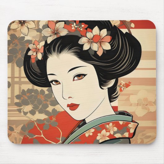 芸者伝統的浮世絵 マウスパッド (正面)