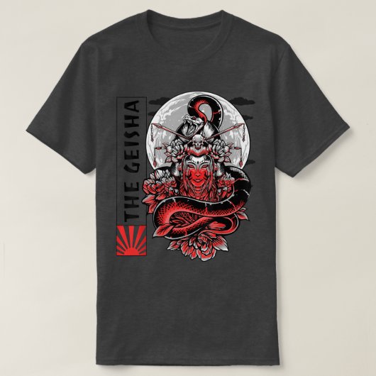 芸者女刀とドラゴンジャパのタトゥー Tシャツ (デザイン正面)