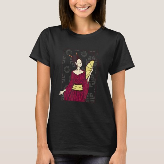芸者女性日本美人スマート Tシャツ (正面)