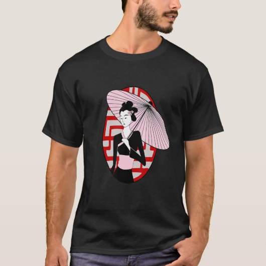 芸者抱え傘ヴィンテージ日本の女子Pri Tシャツ (正面)