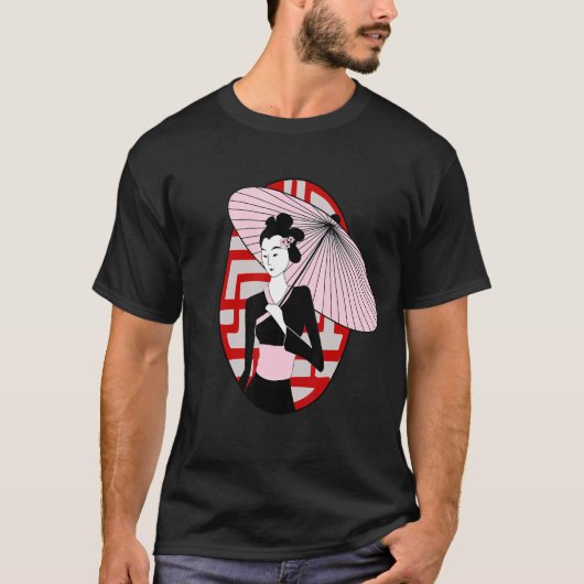 芸者抱え傘ヴィンテージ日本の女子Pri Tシャツ (正面)