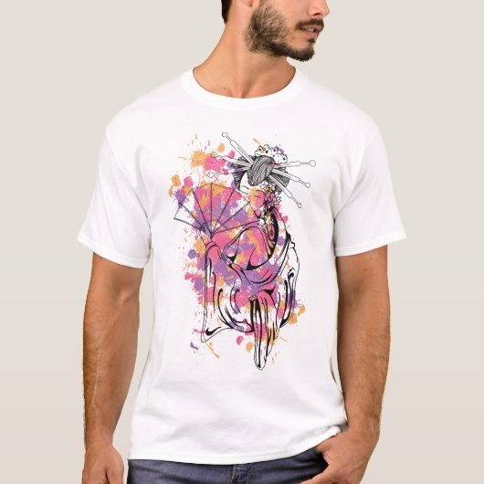 芸者抽象芸術スプラッシュ職人グラフィック Tシャツ (正面)