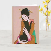 芸者日本のと黒猫のグリーティングカード カード (黄色い花)