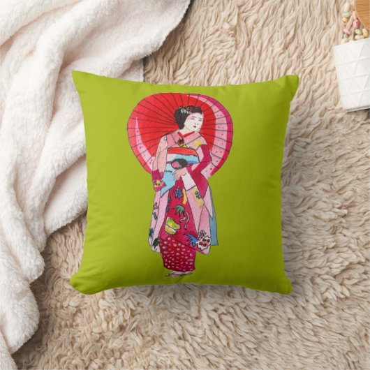 芸者日本ののかわいい着物オリジナルアート クッション (ブランケット)