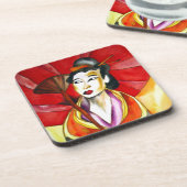 芸者日本のオリジナルアート水絵画色 コースター (左側)