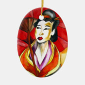 芸者日本のオリジナルアート水絵画色 セラミックオーナメント (正面)