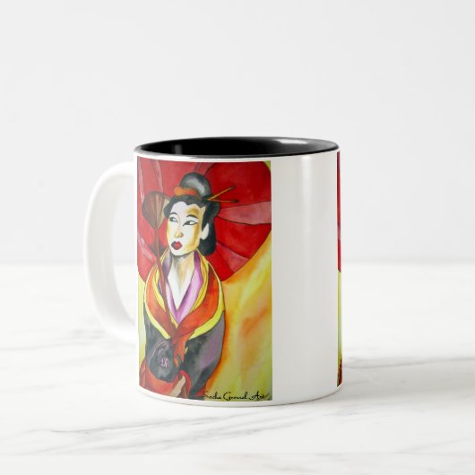 芸者日本のオリジナルウォーターカラー絵画アート ツートーンマグカップ (正面左)