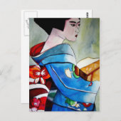 芸者日本のオリジナルウォーターカラー絵画アート ポストカード (正面/裏面)