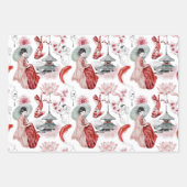 芸者日本のコイと寺の水彩 ラッピングペーパーシート (正面)