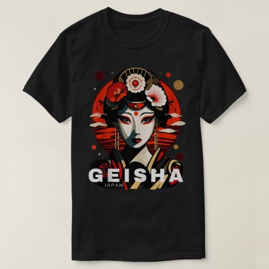 芸者日本の伝統デザイン芸者東京おもしろい Tシャツ (デザイン正面)