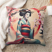 芸者日本の女美しいさくらんぼ花開く クッション (ブランケット)