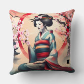 芸者日本の女美しいさくらんぼ花開く クッション (裏面)