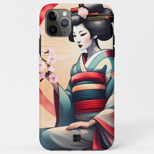 芸者日本の女美しいさくらんぼ花開く Case-Mate iPhoneケース (裏面)