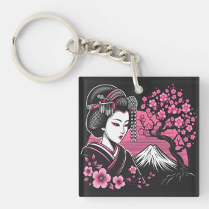 芸者日本の山富士日本のさくらんぼ咲き キーホルダー