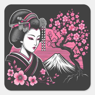 芸者日本の山富士日本のさくらんぼ咲き スクエアシール