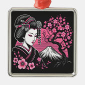 芸者日本の山富士日本のさくらんぼ咲き メタルオーナメント (正面)