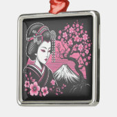 芸者日本の山富士日本のさくらんぼ咲き メタルオーナメント (左)