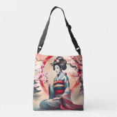 芸者日本の美しい女性さくらんぼ花開く クロスボディバッグ (裏面)