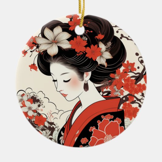 芸者日本の陶芸オーナメント セラミックオーナメント (正面)